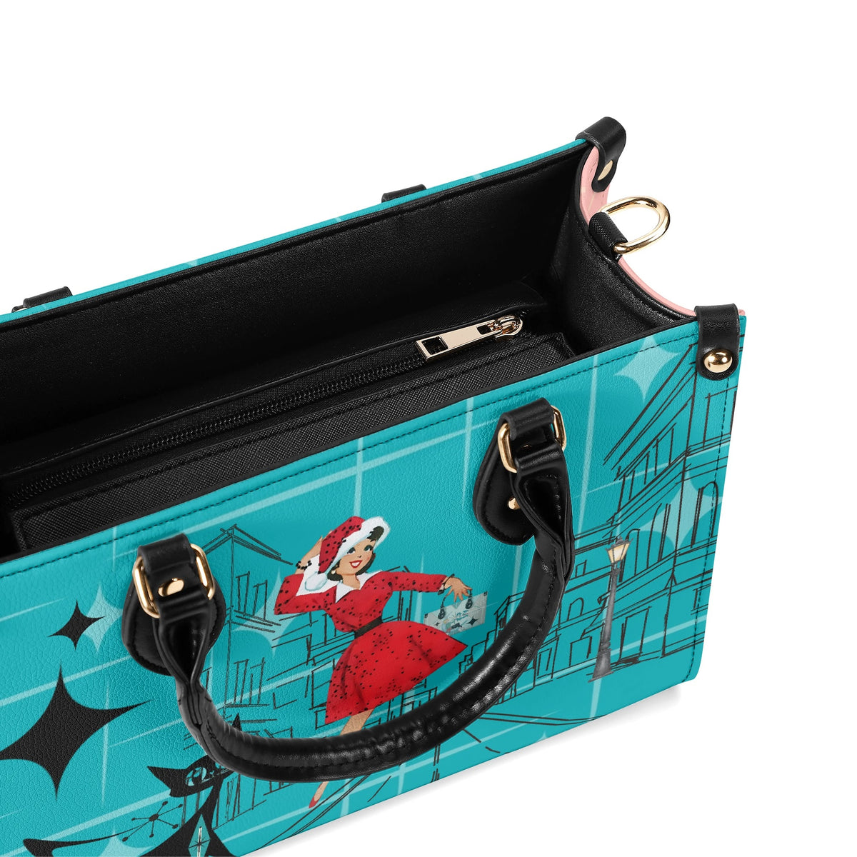 Mid Century Modern Christmas Mod Gal Signature Atomic Cat, Atomic Kitschy Handbag, Shoulder Bag - Mid Century Modern Gal