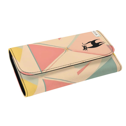Atomic Cat Pink Aqua Blue, Mint Green Starburst Retro Mid Mod Trifold Clutch Long Wallet - Mid Century Modern Gal
