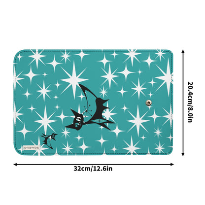 Atomic Cat Aqua Blue Starburst Retro Mid Mod Trifold Clutch Long Wallet - Mid Century Modern Gal