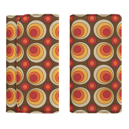 Retro 70s Groovy Clutch Wallet, Brown Orange Space Orbs - Mid Century Modern Gal