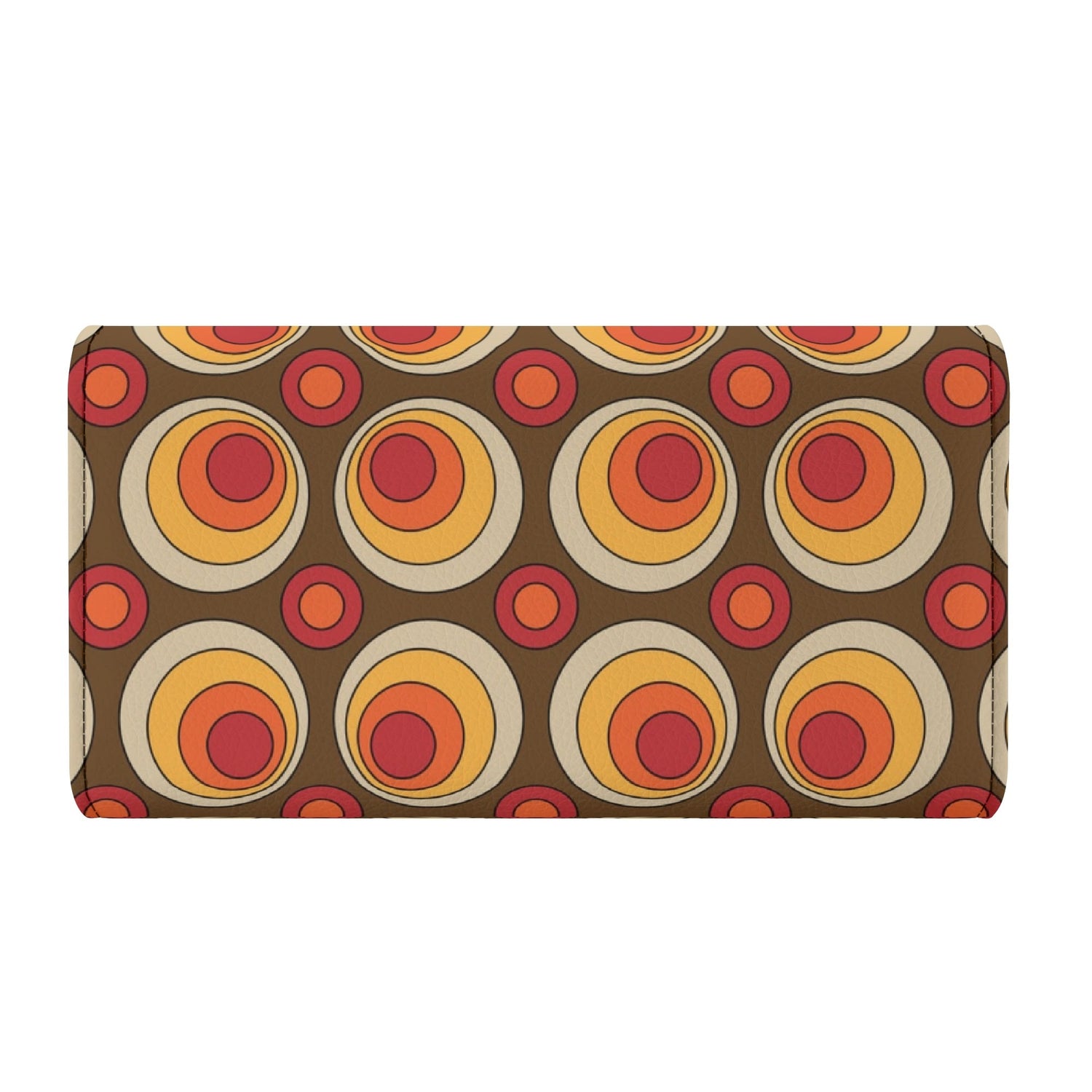 Retro 70s Groovy Clutch Wallet, Brown Orange Space Orbs - Mid Century Modern Gal
