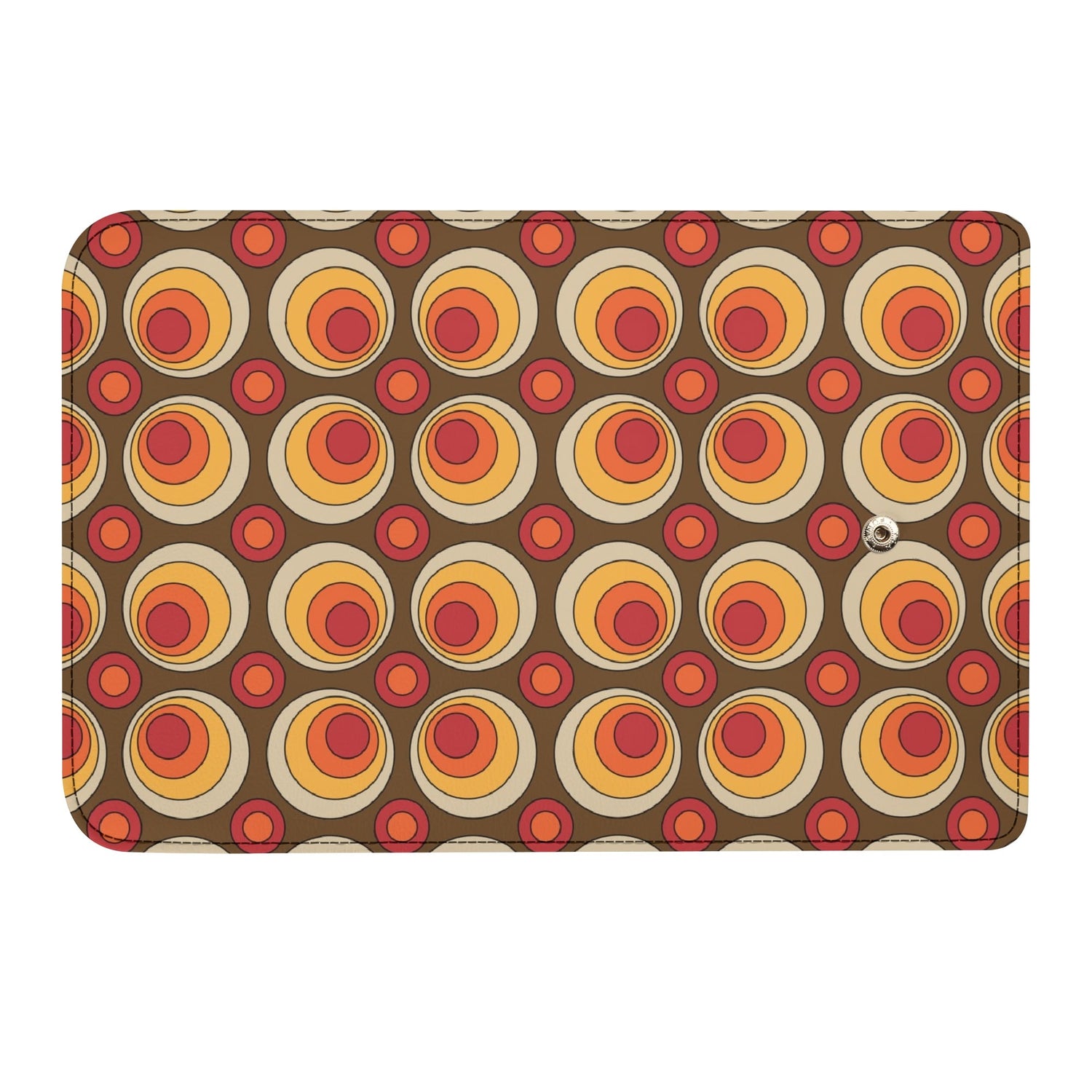 Retro 70s Groovy Clutch Wallet, Brown Orange Space Orbs - Mid Century Modern Gal