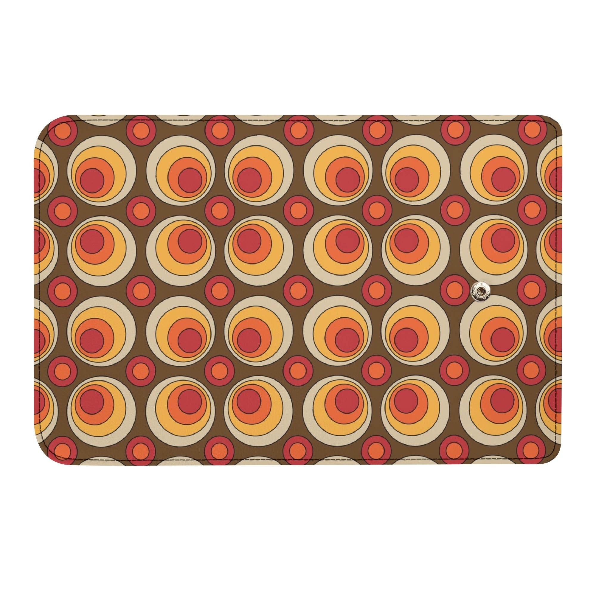 Retro 70s Groovy Clutch Wallet, Brown Orange Space Orbs - Mid Century Modern Gal