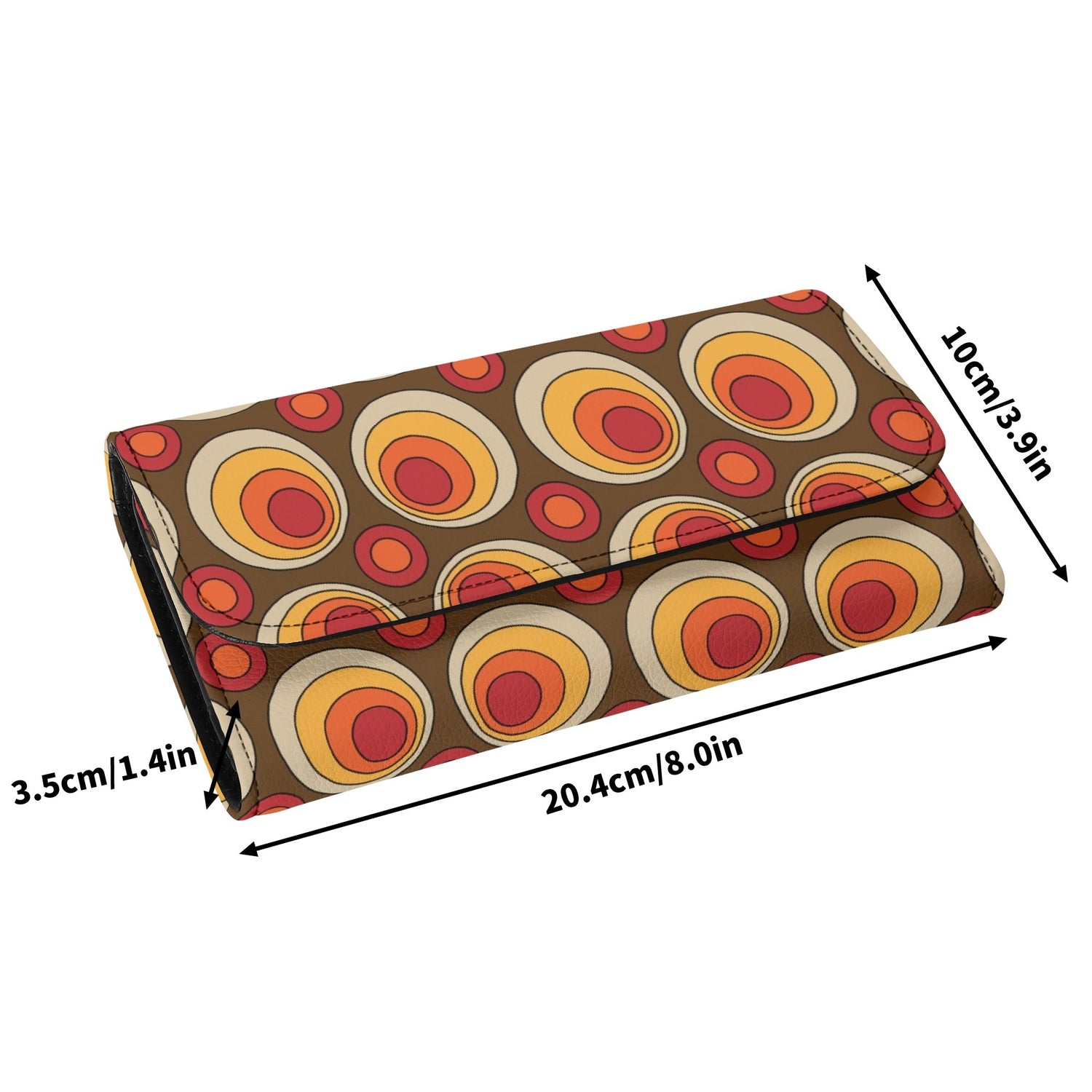 Retro 70s Groovy Clutch Wallet, Brown Orange Space Orbs - Mid Century Modern Gal