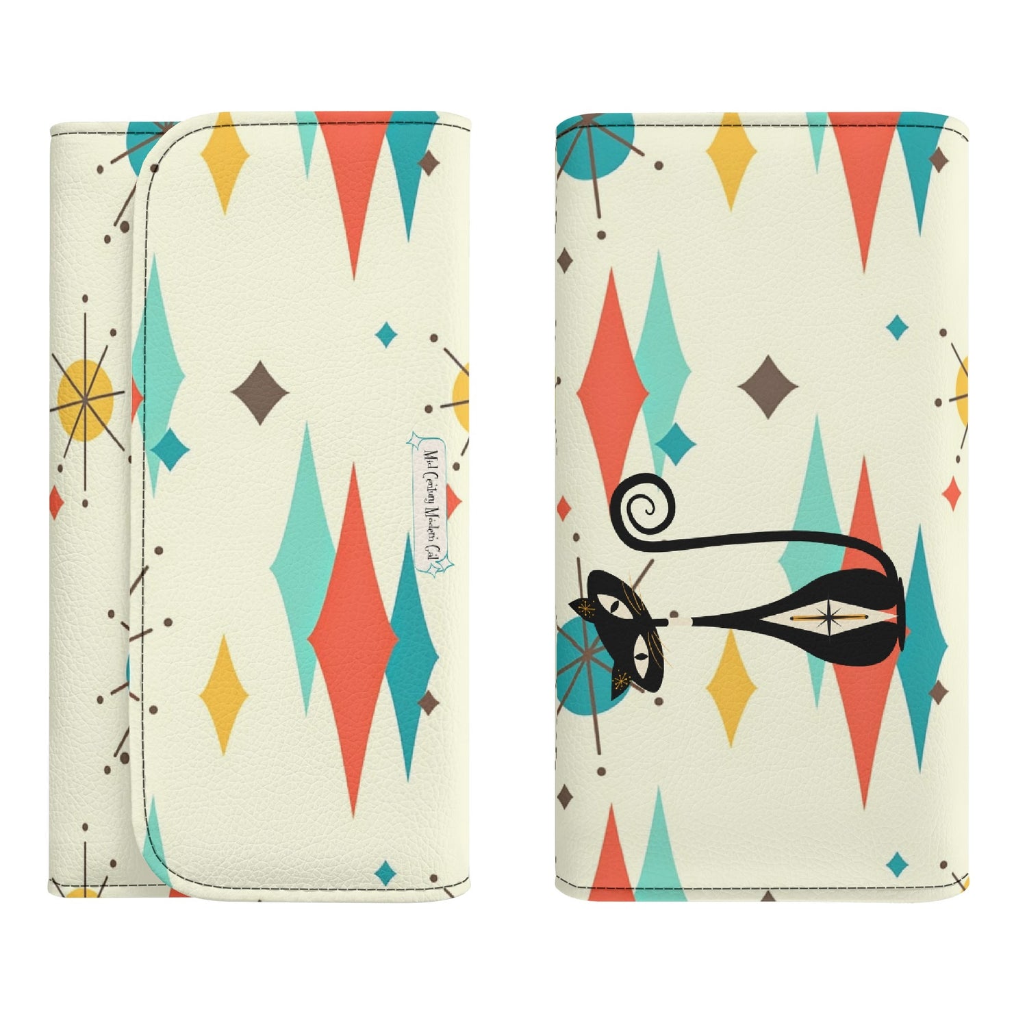 Atomic Cat Franciscan Starburst Retro Mid Mod Trifold Clutch Long Wallet - Mid Century Modern Gal