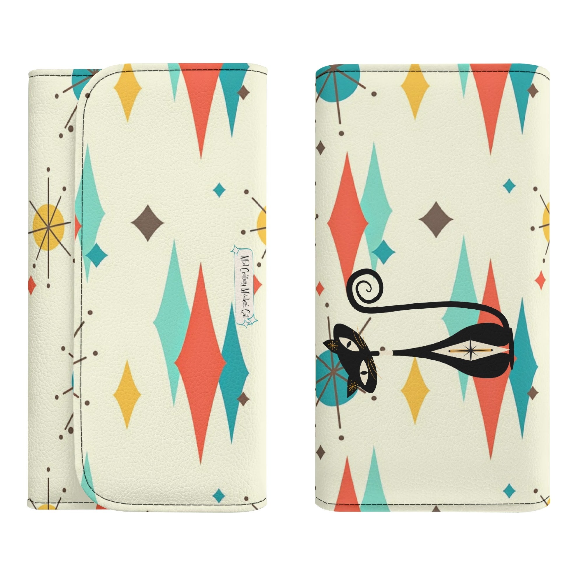 Atomic Cat Franciscan Starburst Retro Mid Mod Trifold Clutch Long Wallet - Mid Century Modern Gal