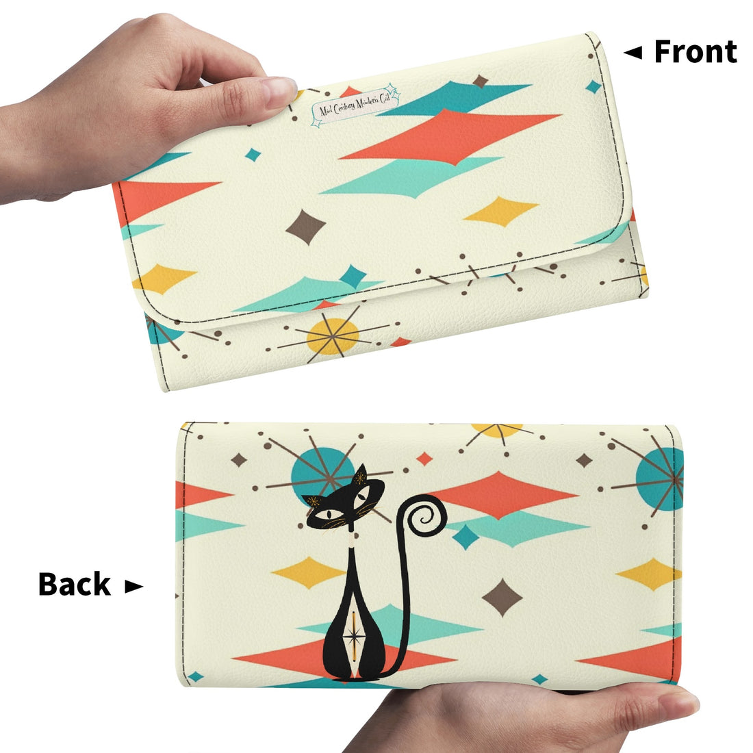 Atomic Cat Franciscan Starburst Retro Mid Mod Trifold Clutch Long Wallet - Mid Century Modern Gal