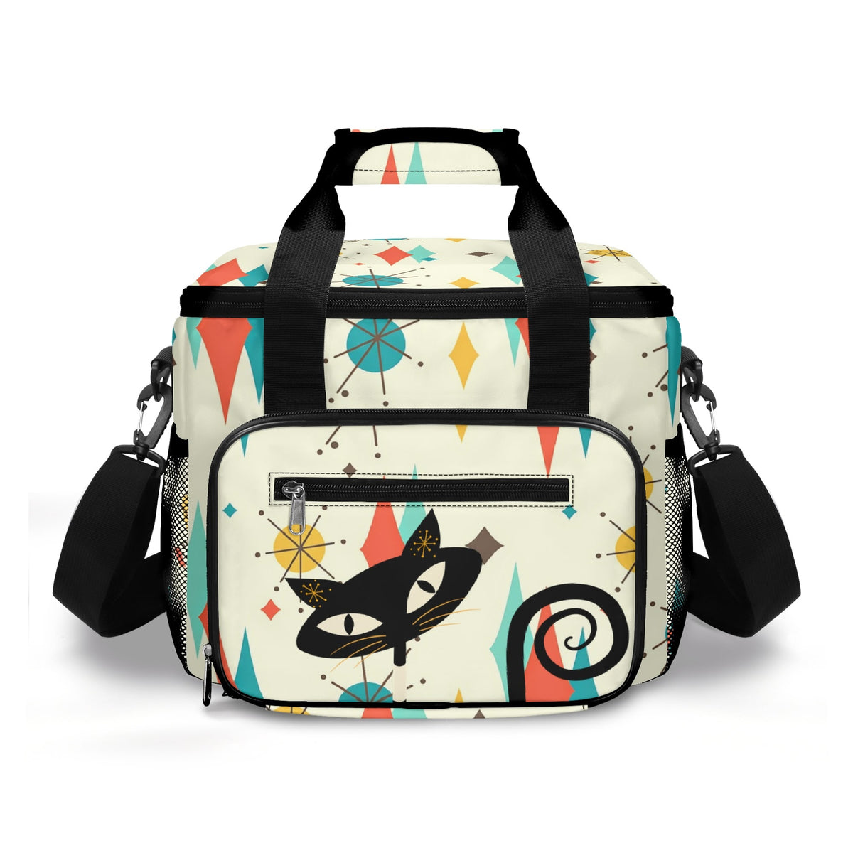 Atomic Retro Black Cat Franciscan Starburst Insulated Cooler Pool Beach Bag - Mid Century Modern Gal