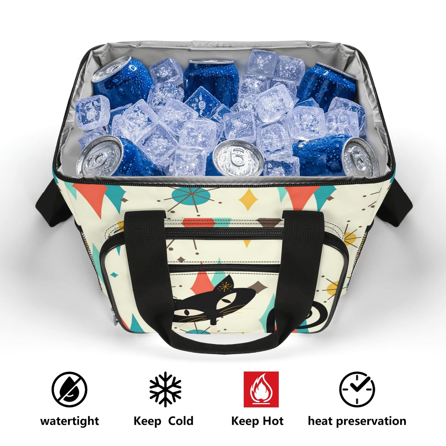 Atomic Retro Black Cat Franciscan Starburst Insulated Cooler Pool Beach Bag - Mid Century Modern Gal