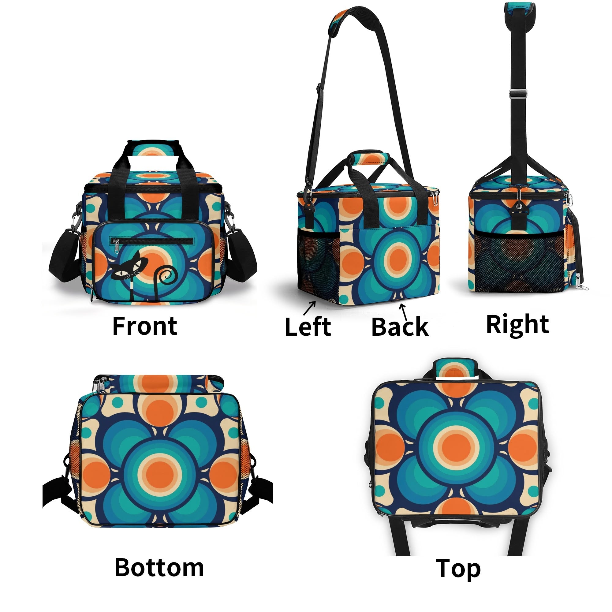 Retro Cooler Beach Pool Bag, Groovy Orbs, Atomic Kitschy Cat Cooler Bag - Mid Century Modern Gal