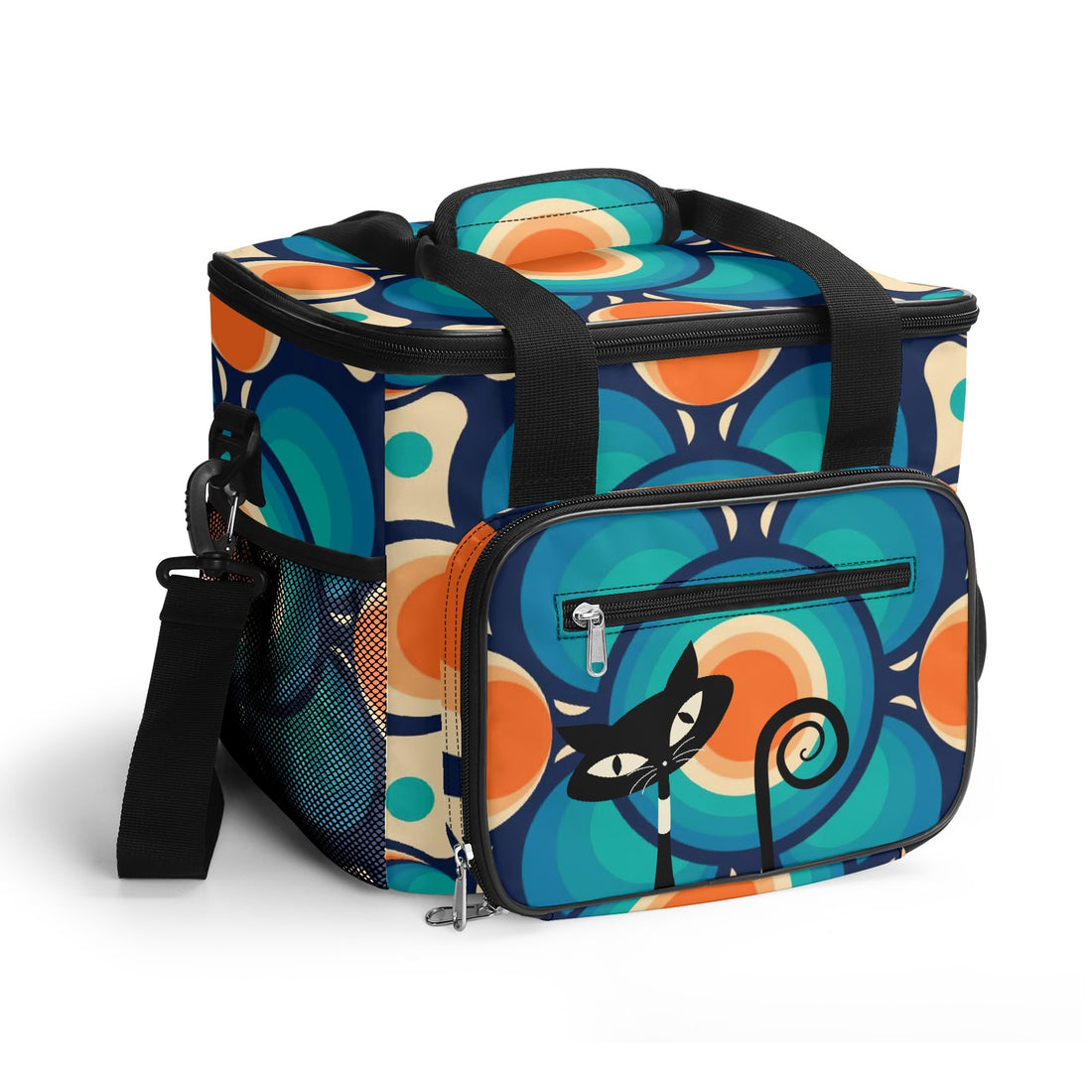 Retro Cooler Beach Pool Bag, Groovy Orbs, Atomic Kitschy Cat Cooler Bag - Mid Century Modern Gal