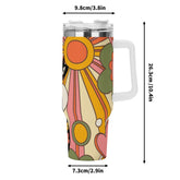 Retro 70s Groovy Ray Of Sunshine Mid Mod Atomic Cat 40oz Stainless Steel Tumbler Gift With White Handle and Straw - Mid Century Modern Gal