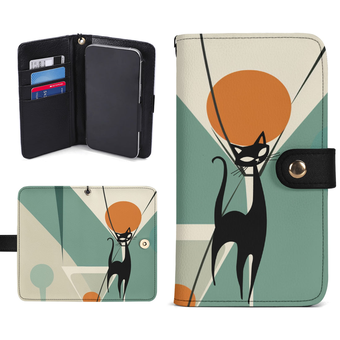 Atomic Black Cat, Kitschy Mod Martini Design Phone Flip Case Phone Models - Mid Century Modern Gal