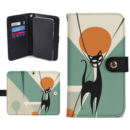 Atomic Black Cat, Kitschy Mod Martini Design Phone Flip Case Phone Models - Mid Century Modern Gal