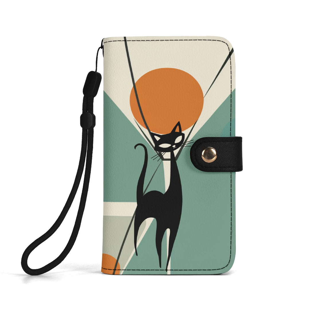 Atomic Black Cat, Kitschy Mod Martini Design Phone Flip Case Phone Models - Mid Century Modern Gal