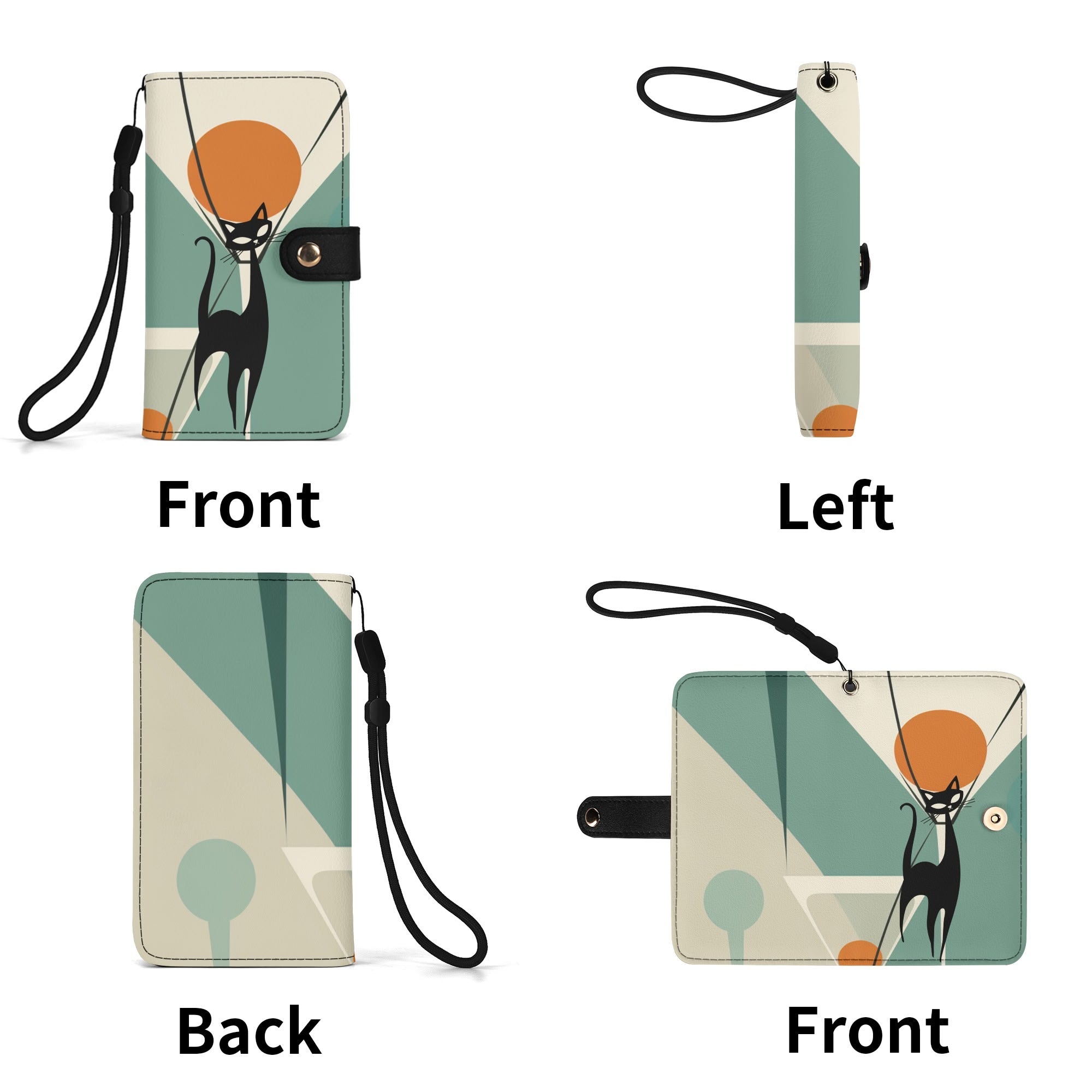 Atomic Black Cat, Kitschy Mod Martini Design Phone Flip Case Phone Models - Mid Century Modern Gal