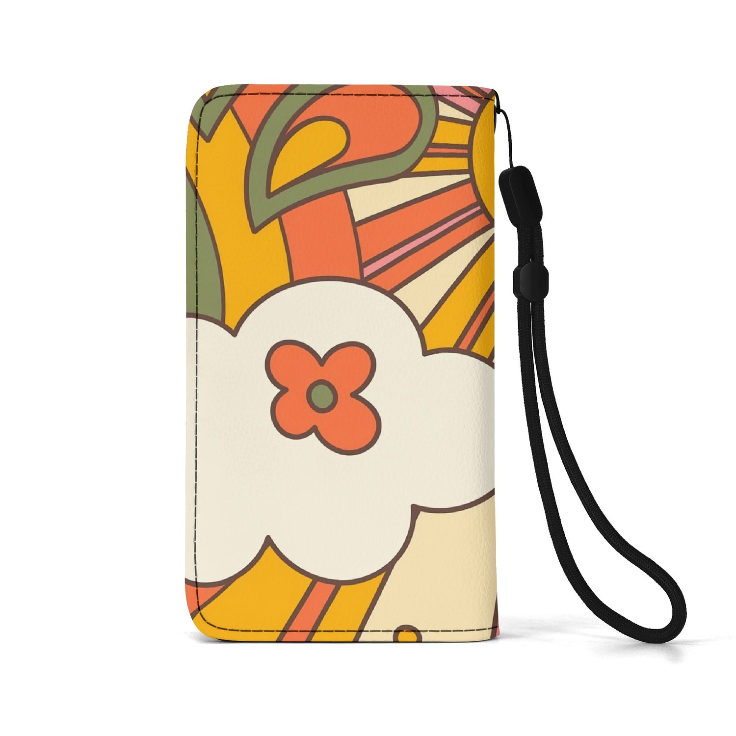 Retro 70s Groovy Ray Of Sun Phone Flip Case Wristlet WIth Atomic Groovy Cat - Mid Century Modern Gal