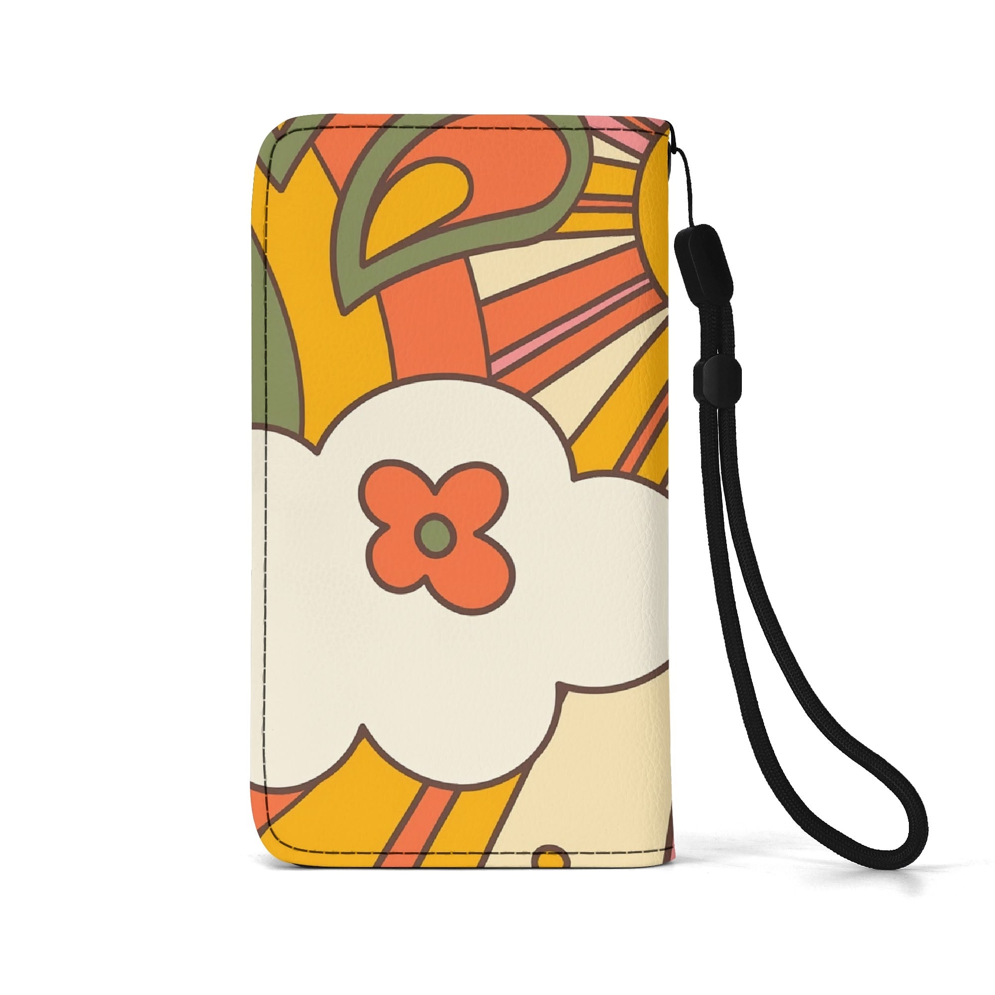 Retro 70s Groovy Ray Of Sun Phone Flip Case Wristlet WIth Atomic Groovy Cat - Mid Century Modern Gal