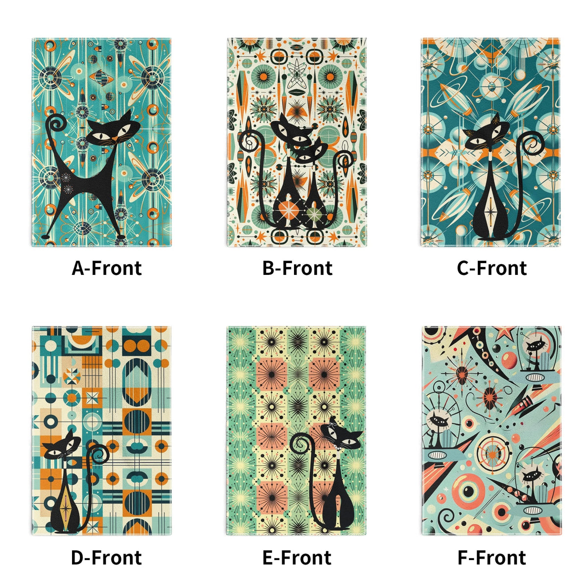Atomic Space Cats Mid Century Modern Kitschy Bath Kitchen Towels - Mid Century Modern Gal