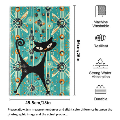 Atomic Space Cats Mid Century Modern Kitschy Bath Kitchen Towels - Mid Century Modern Gal