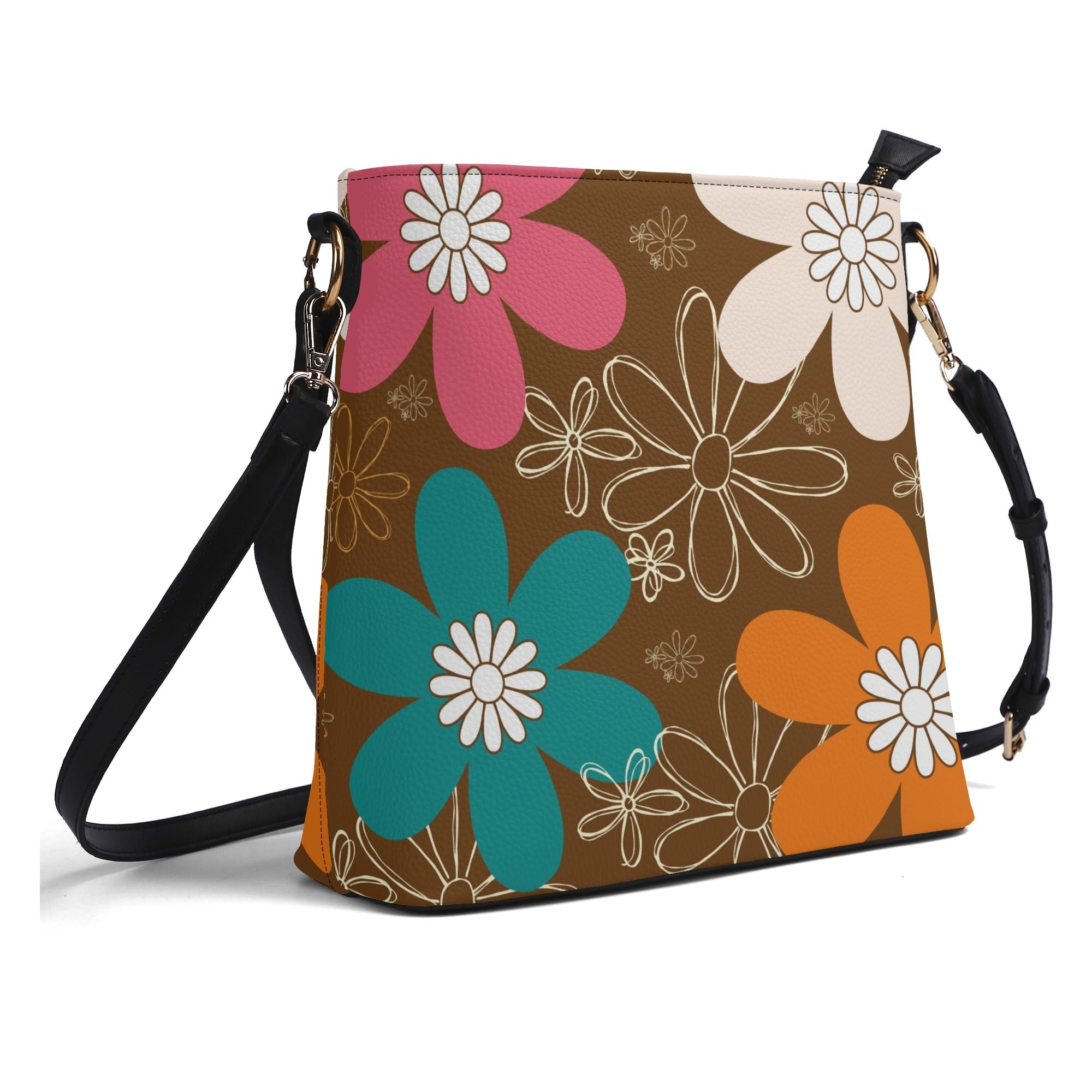 Retro 70s Flower Power Hippie Chick Mod Daisy Summer Bucket Bag - Mid Century Modern Gal