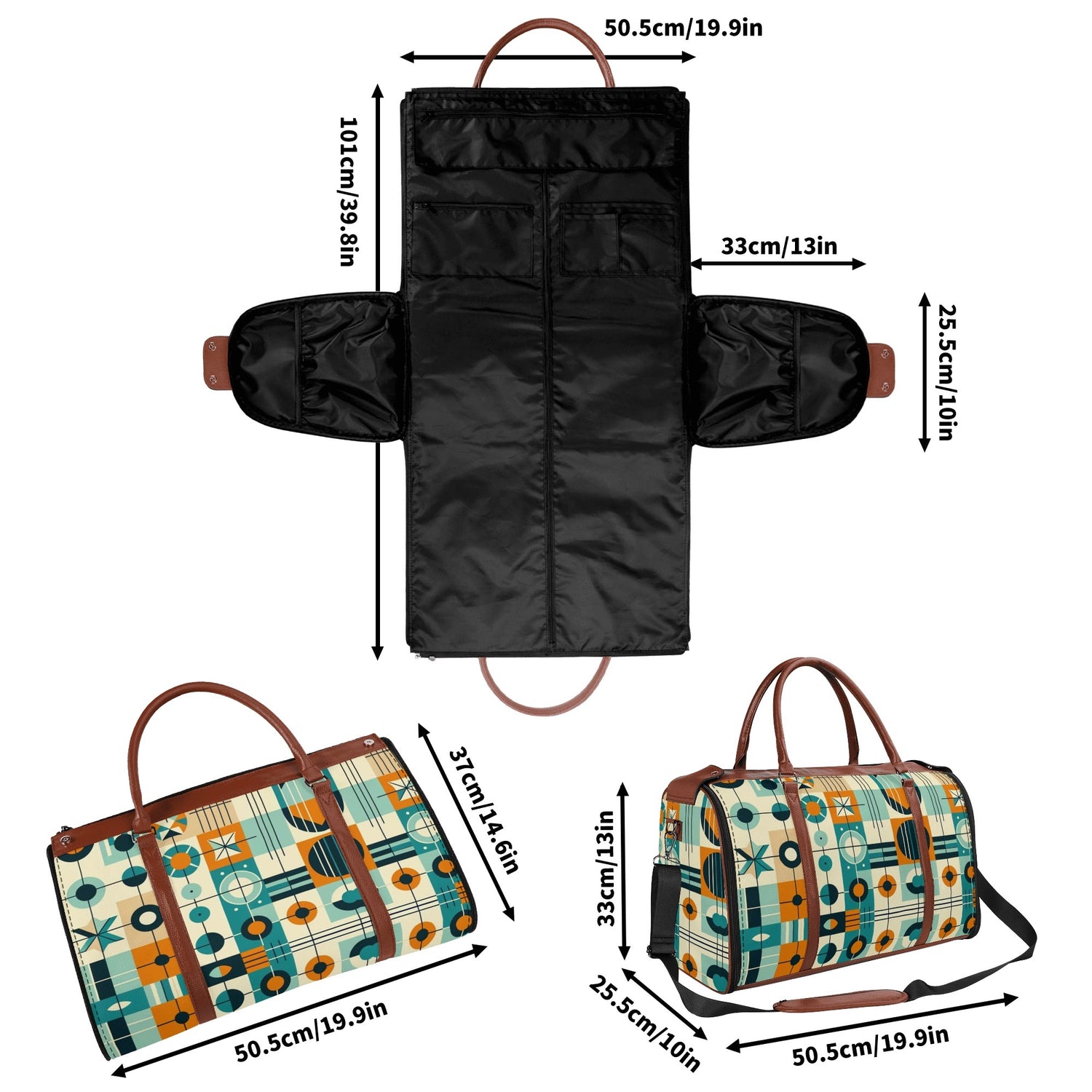 Mid Century Modern Travel Vibes, Bauhaus Designed Geometric Mod Trifold Foldable Duffle Bag - Mid Century Modern Gal