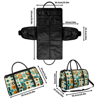 Mid Century Modern Travel Vibes, Bauhaus Designed Geometric Mod Trifold Foldable Duffle Bag - Mid Century Modern Gal
