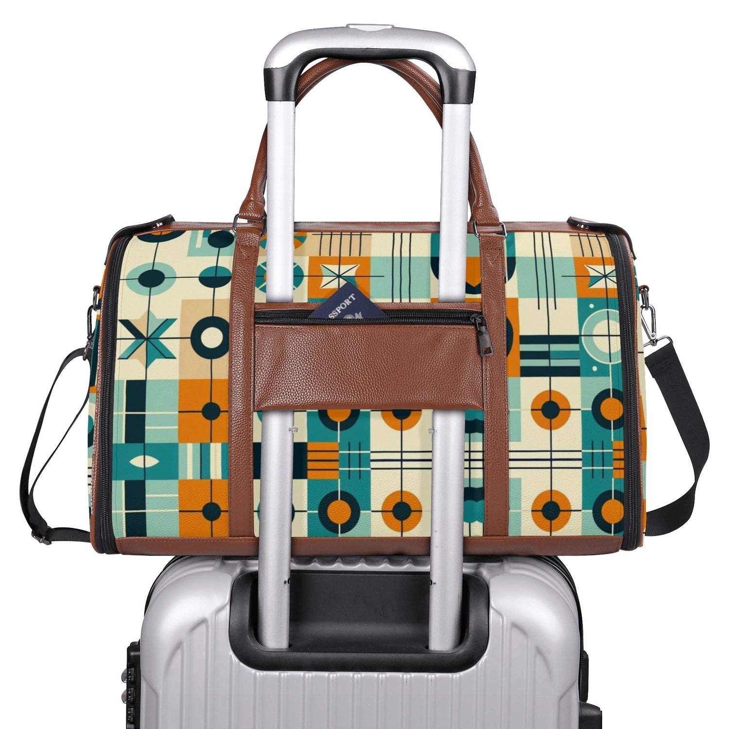Mid Century Modern Travel Vibes, Bauhaus Designed Geometric Mod Trifold Foldable Duffle Bag - Mid Century Modern Gal