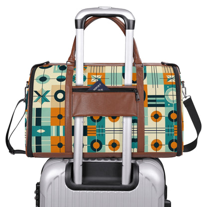 Mid Century Modern Travel Vibes, Bauhaus Designed Geometric Mod Trifold Foldable Duffle Bag - Mid Century Modern Gal