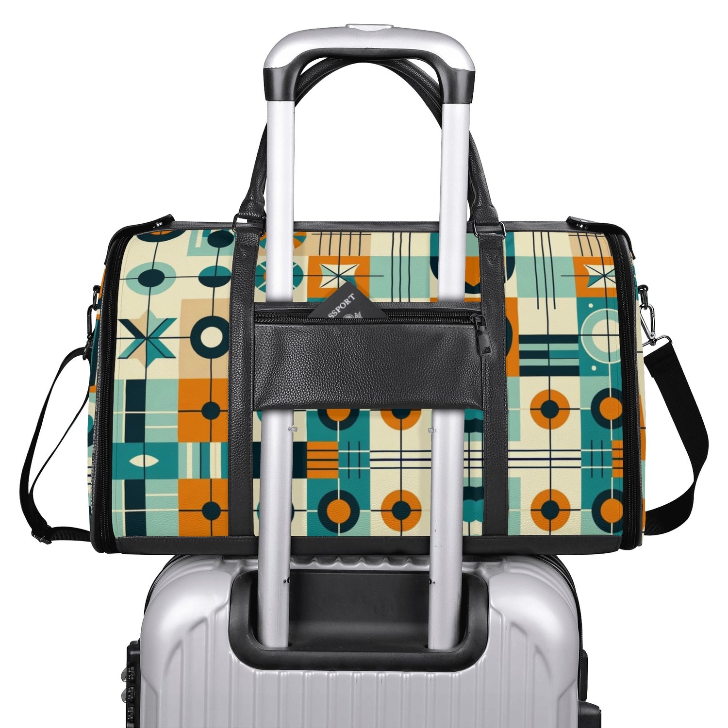 Mid Century Modern Travel Vibes, Bauhaus Designed Geometric Mod Trifold Foldable Duffle Bag - Mid Century Modern Gal