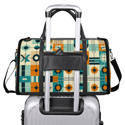 Mid Century Modern Travel Vibes, Bauhaus Designed Geometric Mod Trifold Foldable Duffle Bag - Mid Century Modern Gal
