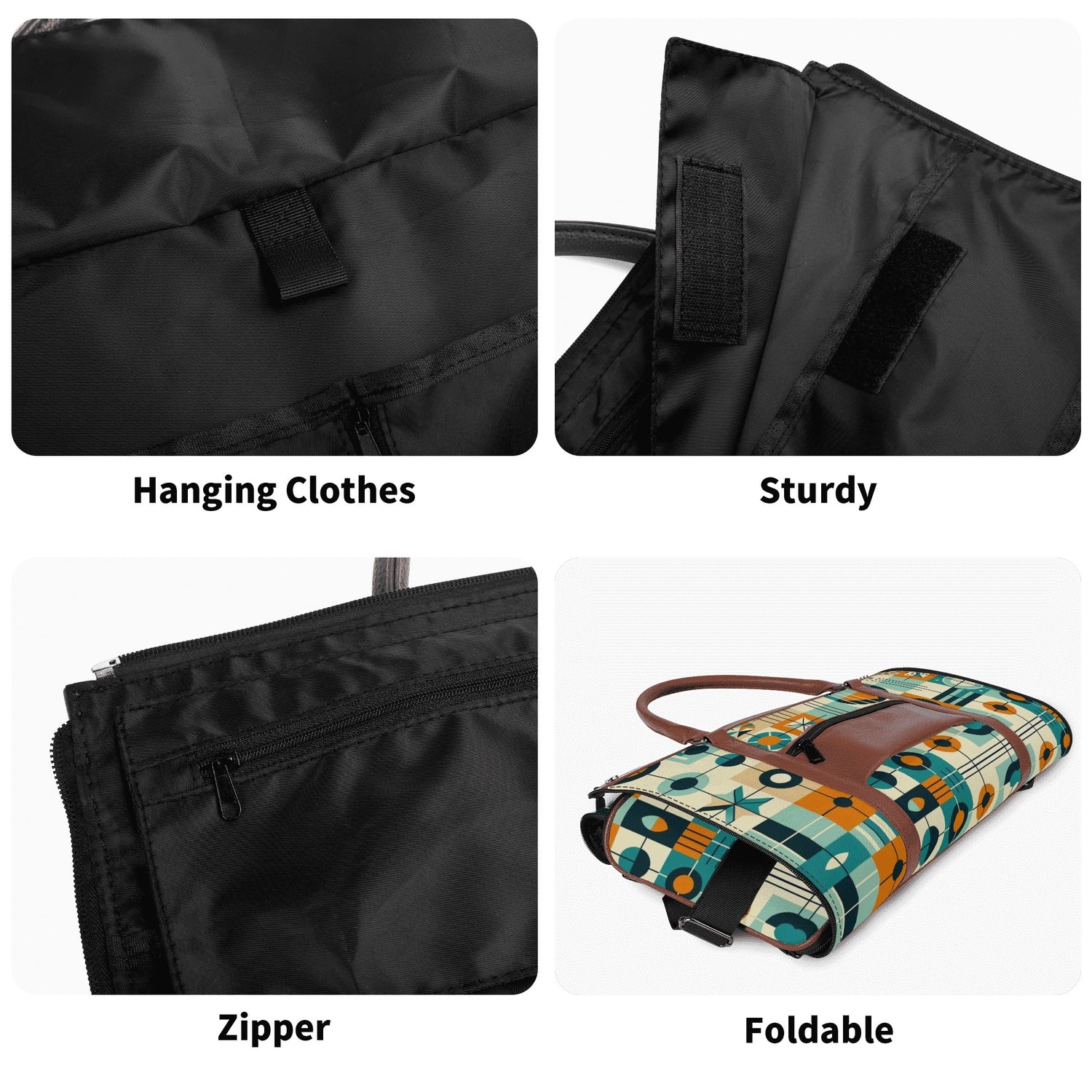 Mid Century Modern Travel Vibes, Bauhaus Designed Geometric Mod Trifold Foldable Duffle Bag - Mid Century Modern Gal