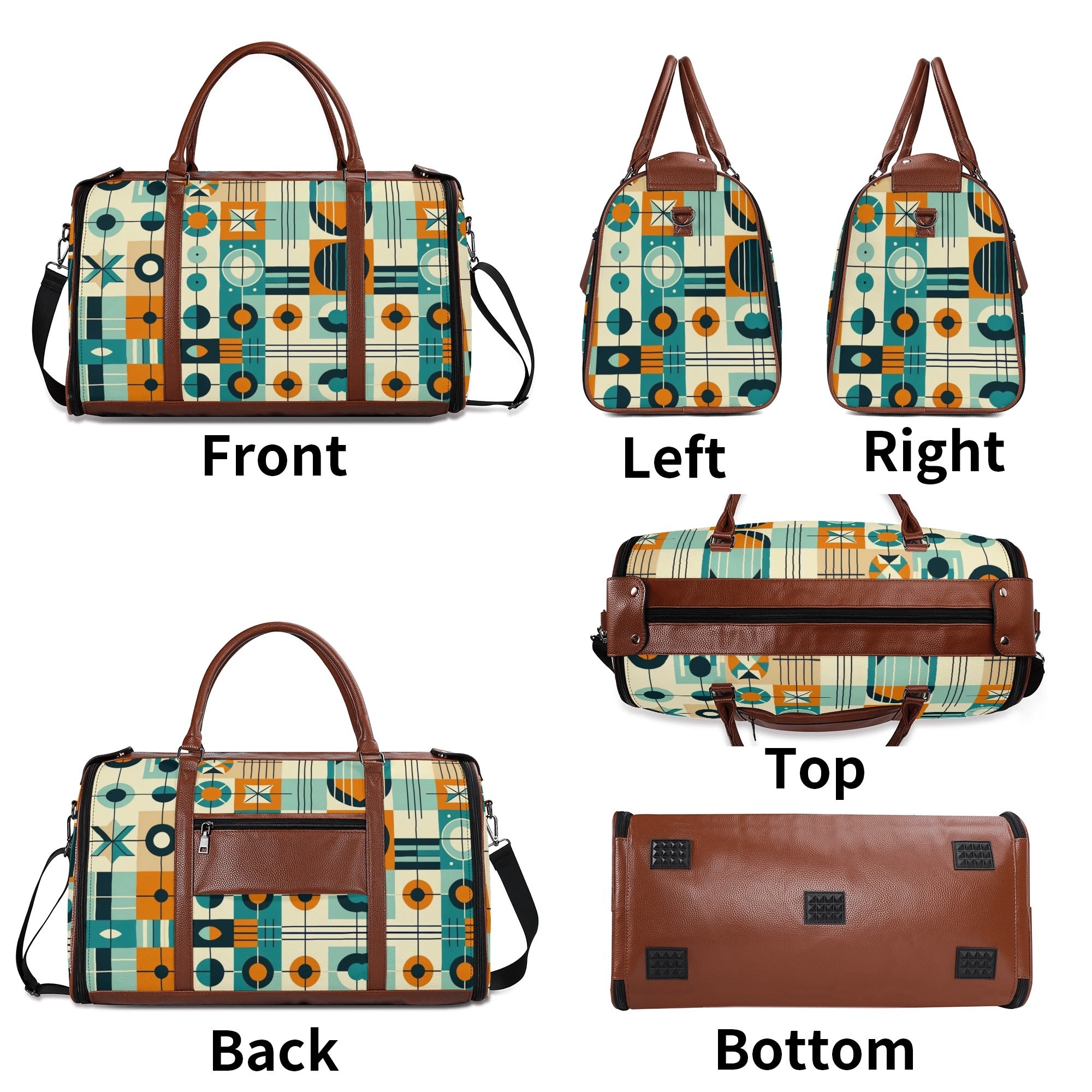 Mid Century Modern Travel Vibes, Bauhaus Designed Geometric Mod Trifold Foldable Duffle Bag - Mid Century Modern Gal