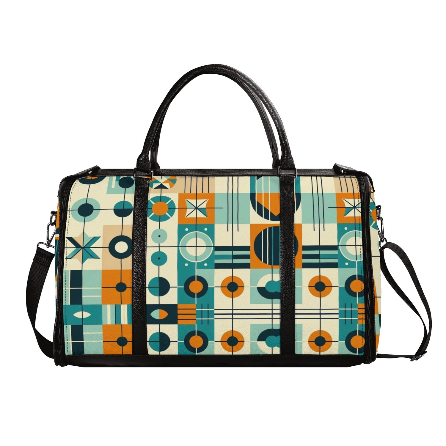 Mid Century Modern Travel Vibes, Bauhaus Designed Geometric Mod Trifold Foldable Duffle Bag - Mid Century Modern Gal