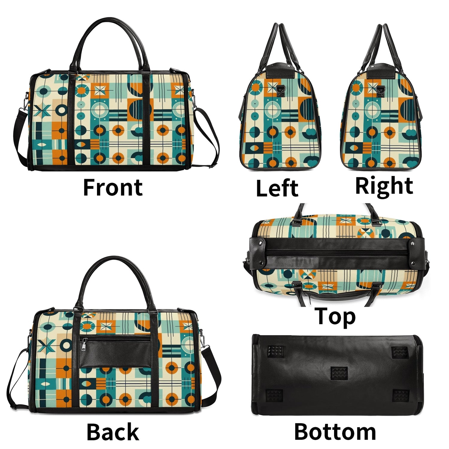 Mid Century Modern Travel Vibes, Bauhaus Designed Geometric Mod Trifold Foldable Duffle Bag - Mid Century Modern Gal