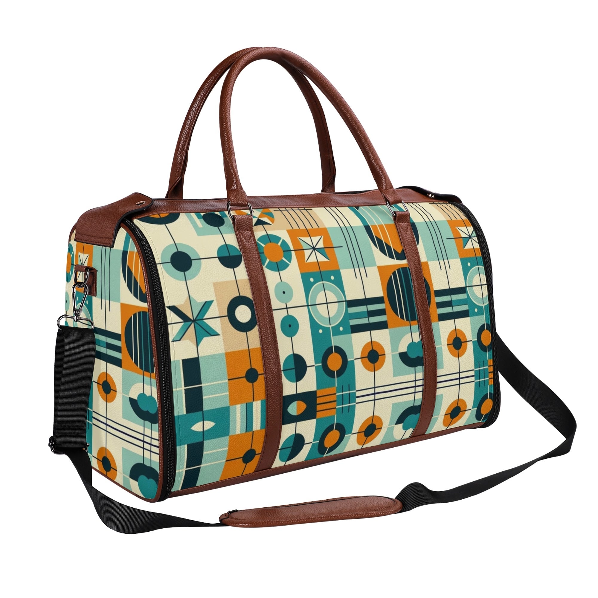 Mid Century Modern Travel Vibes, Bauhaus Designed Geometric Mod Trifold Foldable Duffle Bag - Mid Century Modern Gal