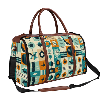Mid Century Modern Travel Vibes, Bauhaus Designed Geometric Mod Trifold Foldable Duffle Bag - Mid Century Modern Gal