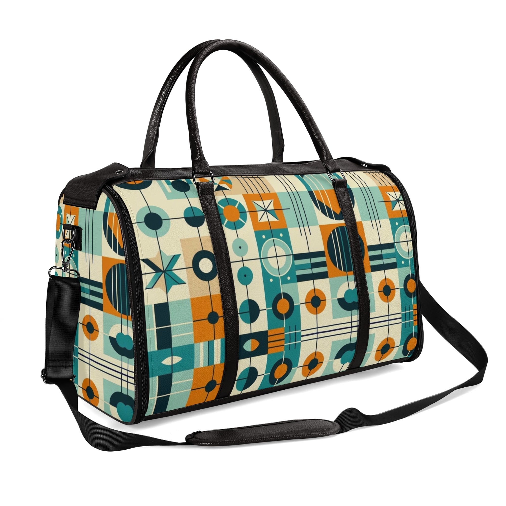 Mid Century Modern Travel Vibes, Bauhaus Designed Geometric Mod Trifold Foldable Duffle Bag - Mid Century Modern Gal