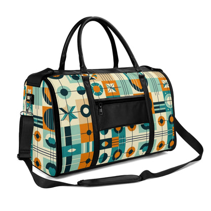 Mid Century Modern Travel Vibes, Bauhaus Designed Geometric Mod Trifold Foldable Duffle Bag - Mid Century Modern Gal