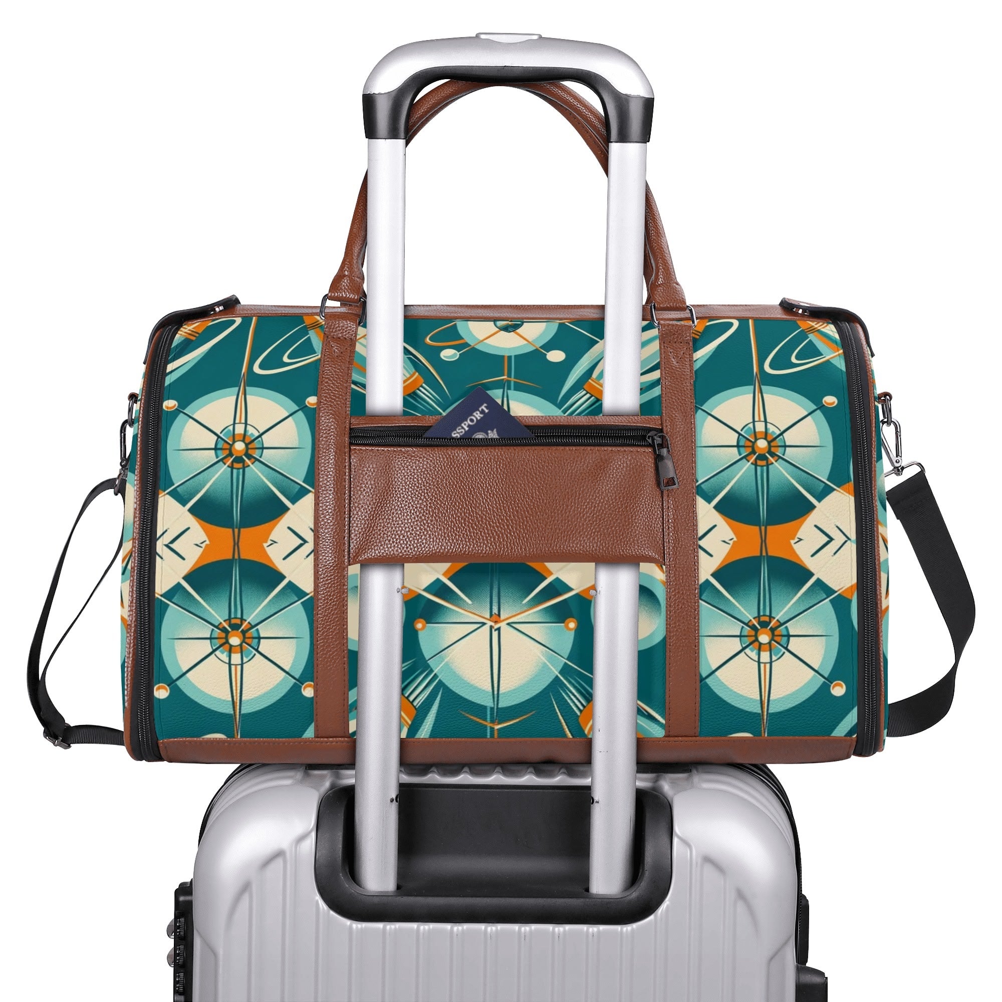 Mid Mod Retro Teal Space Age MCM Duffle Bag Foldable Travel Bag - Mid Century Modern Gal