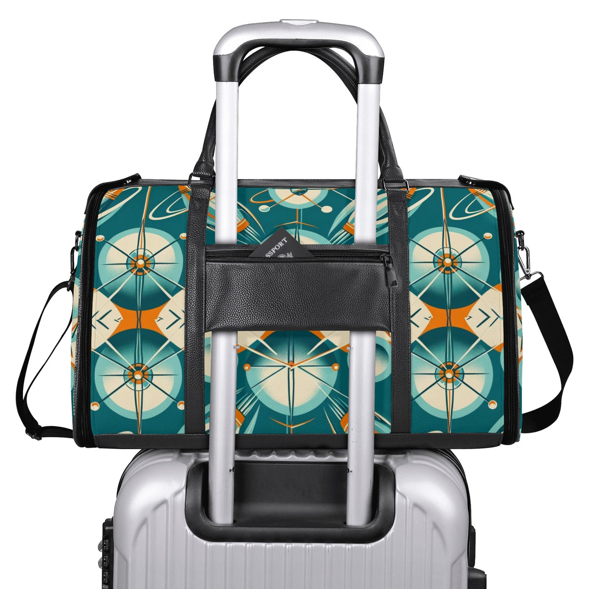 Mid Mod Retro Teal Space Age MCM Duffle Bag Foldable Travel Bag - Mid Century Modern Gal