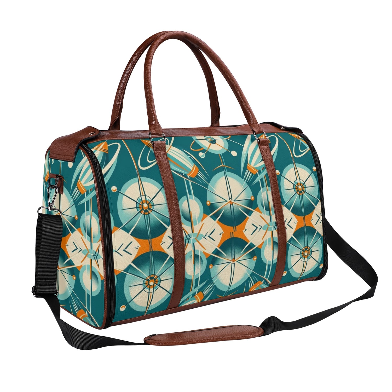 Mid Mod Retro Teal Space Age MCM Duffle Bag Foldable Travel Bag - Mid Century Modern Gal