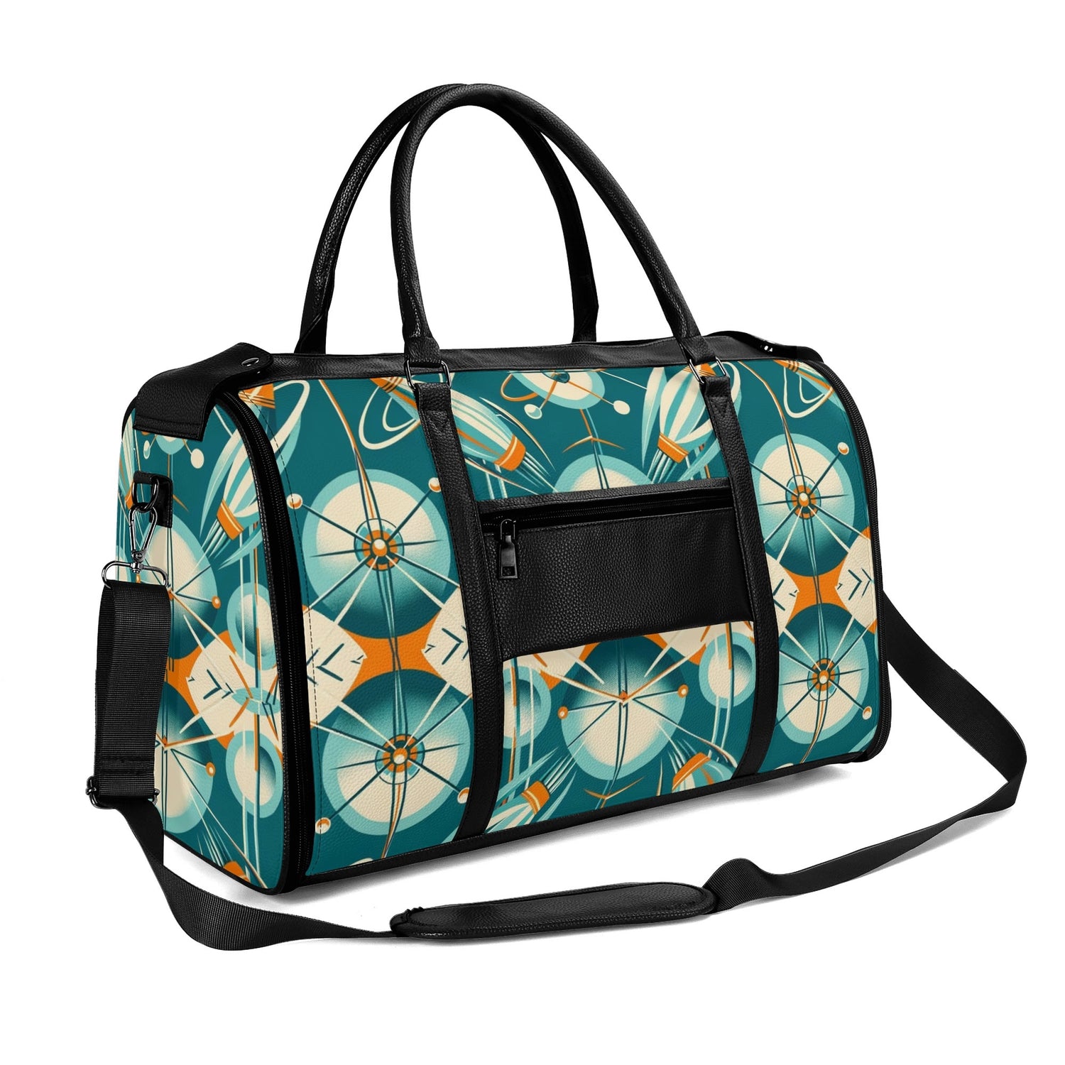 Mid Mod Retro Teal Space Age MCM Duffle Bag Foldable Travel Bag