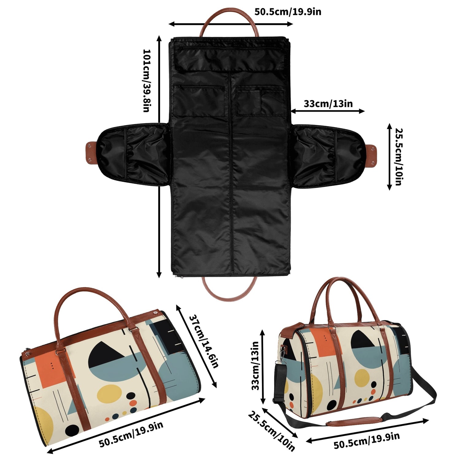 Mid Century Modern Bauhaus Mens Travel Duffle Bag, Trifold Designed MCM Foldable Travel Bag - Mid Century Modern Gal