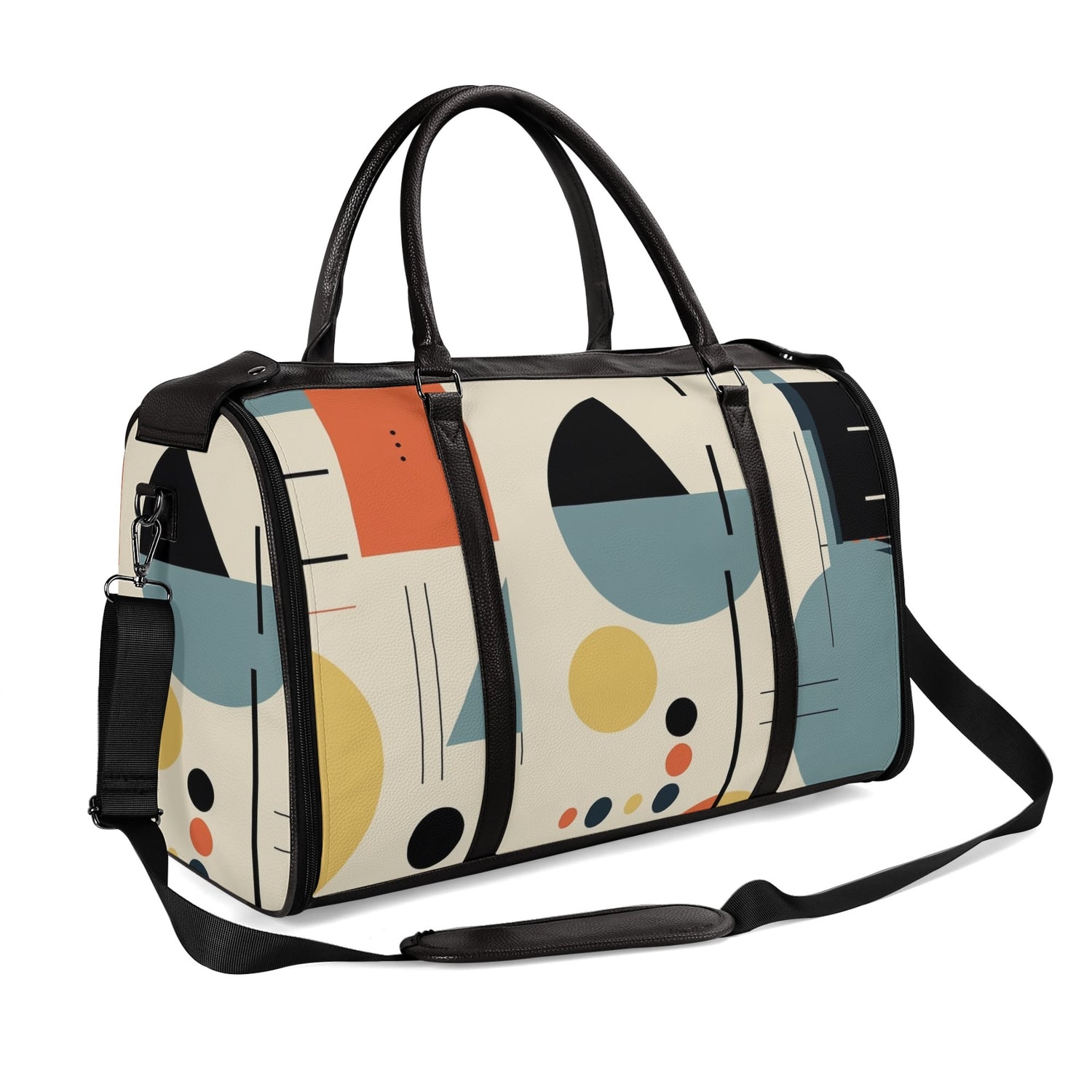 Mid Century Modern Bauhaus Mens Travel Duffle Bag, Trifold Designed MCM Foldable Travel Bag - Mid Century Modern Gal