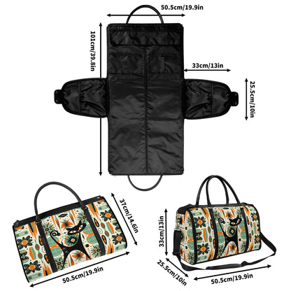 Atomic Space Cat, Mid Century Modern Space Age Duffle Bag Foldable Travel Bag - Mid Century Modern Gal