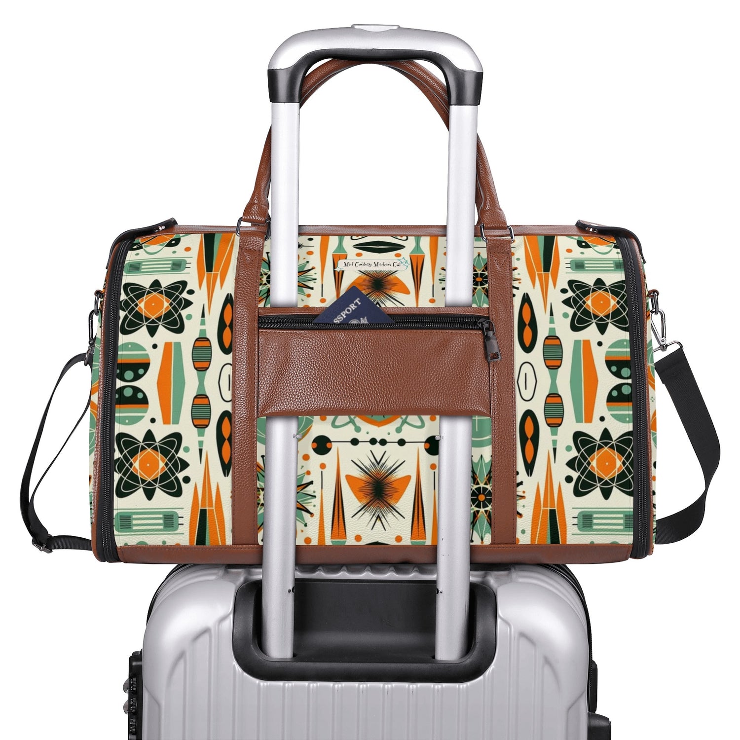 Atomic Space Cat, Mid Century Modern Space Age Duffle Bag Foldable Travel Bag - Mid Century Modern Gal