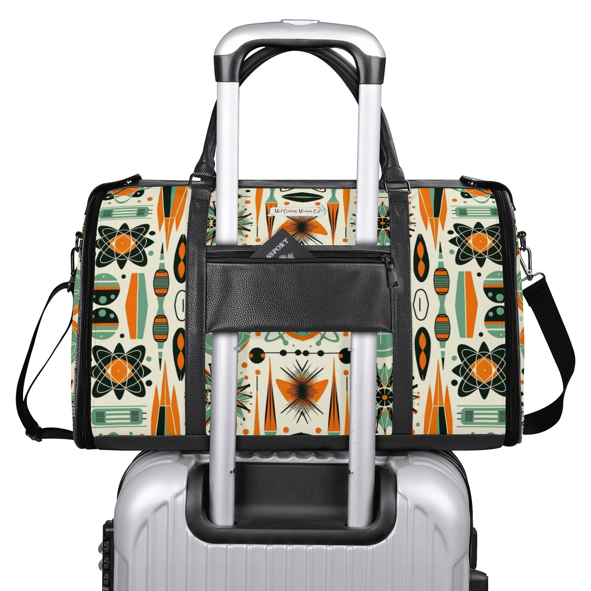 Atomic Space Cat, Mid Century Modern Space Age Duffle Bag Foldable Travel Bag - Mid Century Modern Gal