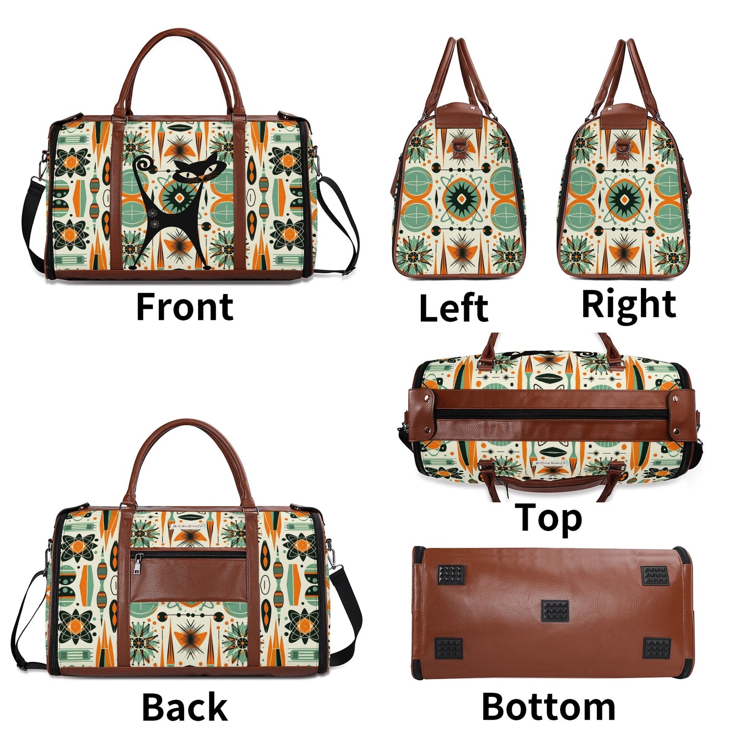 Atomic Space Cat, Mid Century Modern Space Age Duffle Bag Foldable Travel Bag - Mid Century Modern Gal