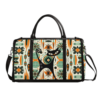 Atomic Space Cat, Mid Century Modern Space Age Duffle Bag Foldable Travel Bag - Mid Century Modern Gal